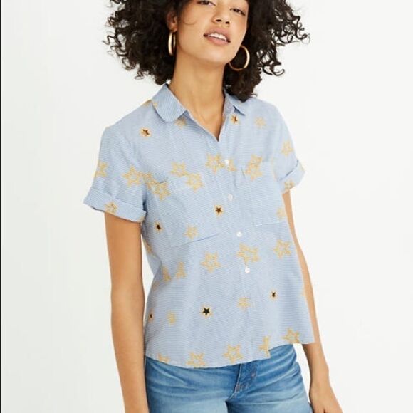 Madewell Star Embroidered Cutout Button Top C15 - Picture 1 of 13